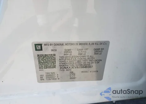 2018 Chevrolet Equinox Lt из США, поврежденный, VIN 3GNAXJEV9JS649307